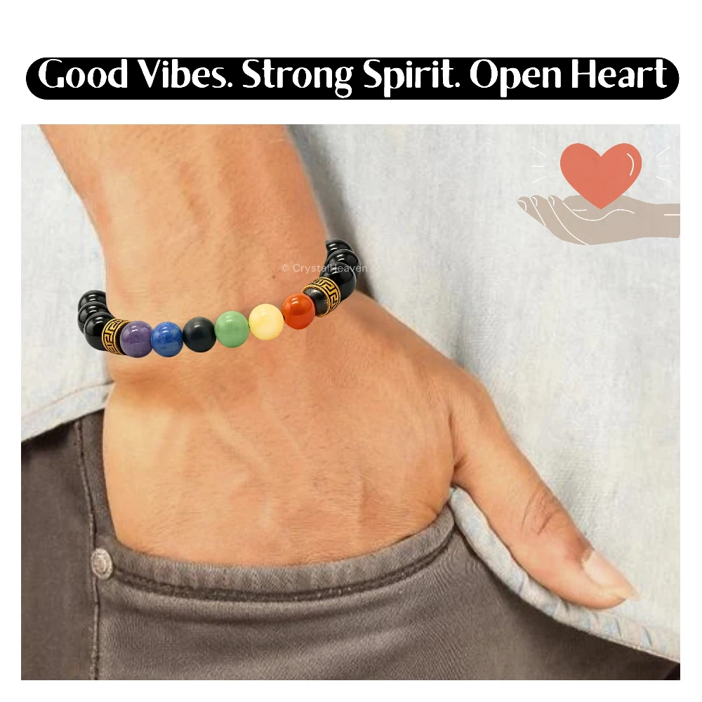 Black Obsidian 7 Chakra Bracelet (Adjustable)