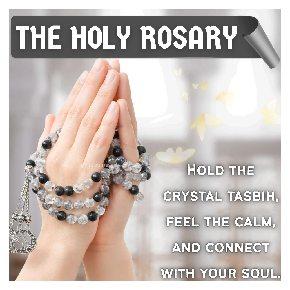 Black Rutilated Quartz Crystal Tasbih (Silver)