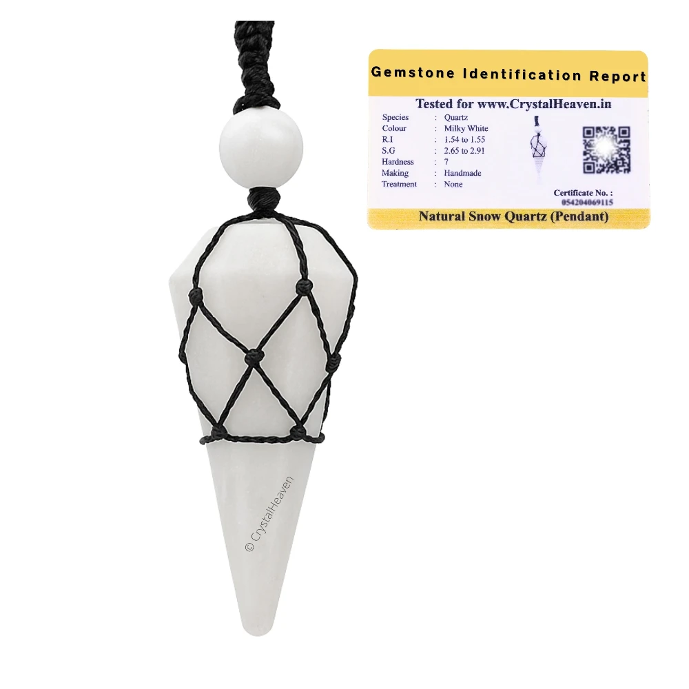 Snow Quartz Pendulum Pendant Necklace (Macrame)