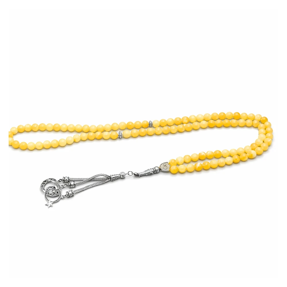 Yellow Calcite Crystal Tasbih (Silver)