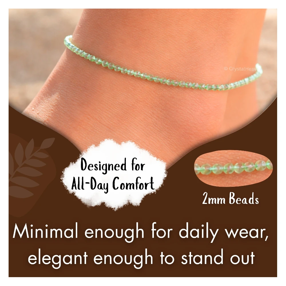 Green Chalcedony Anklet - 2mm Faceted Beads (Silver)