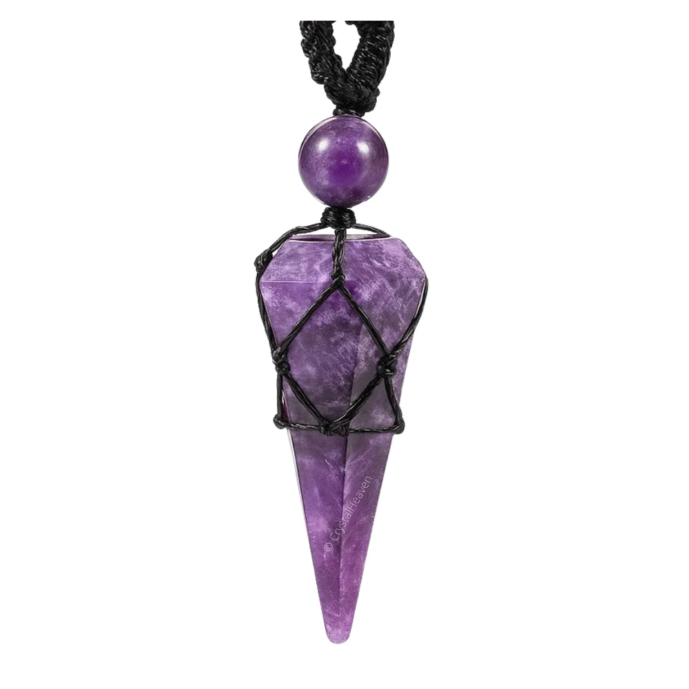 Lepidolite Pendulum Pendant Necklace (Macrame)
