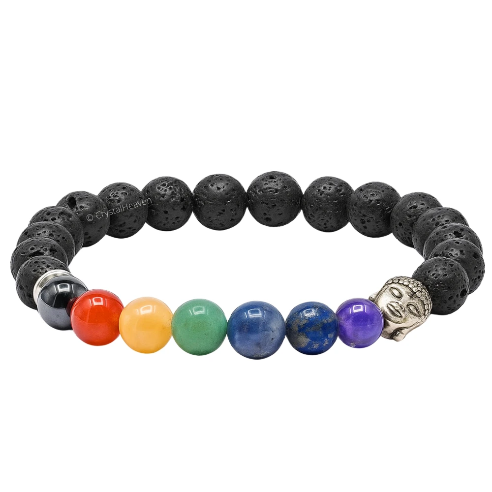Lava Stone Chakra with Buddha Bracelet (Elastic)