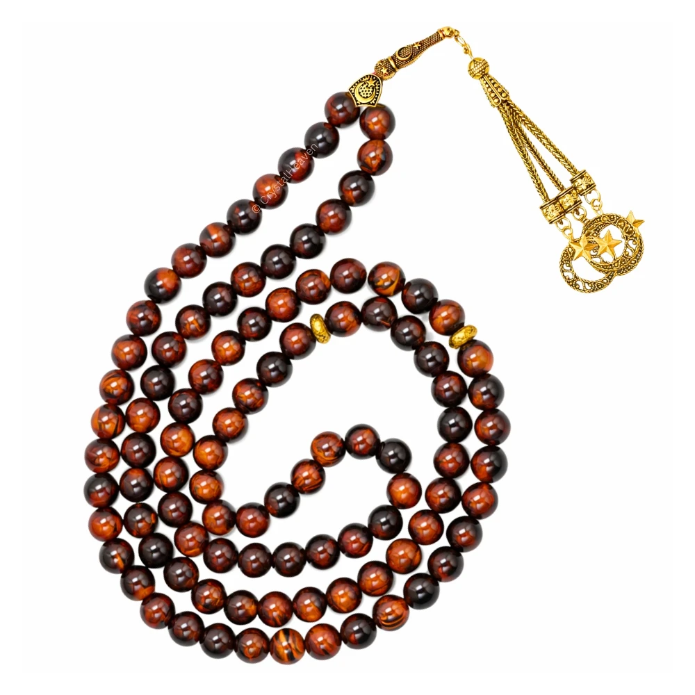 Red Tiger Eye Crystal Tasbih (Gold)
