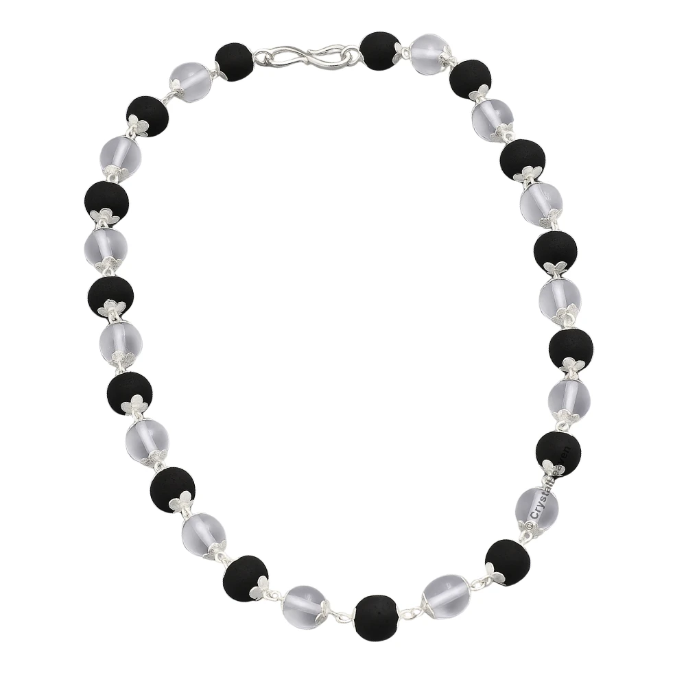 Karungali and Sphatik Mala Necklace (Silver Chain)