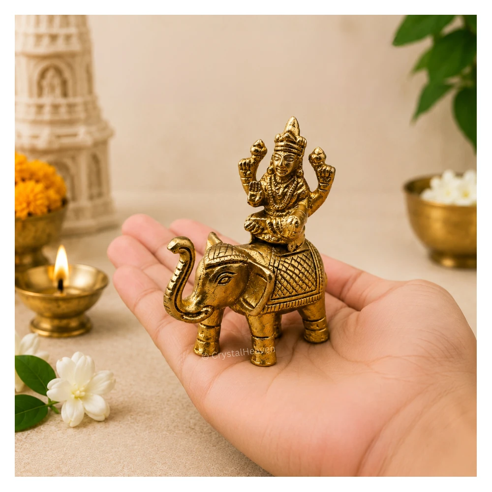 Lakshmi Sitting on Elephant Bass Idol Figurine (125 Gram, 2.2 Inch)