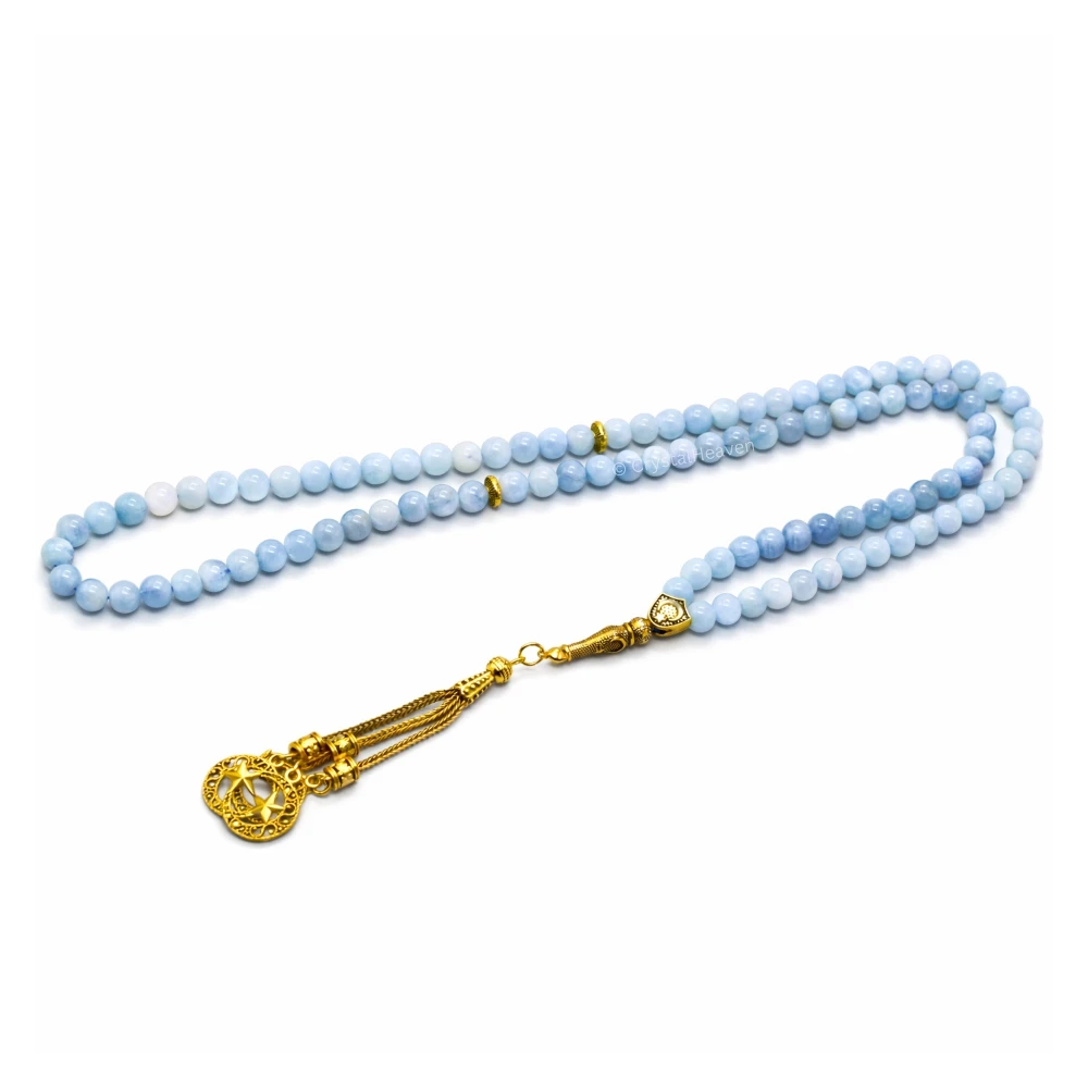 Aquamarine Crystal Tasbih (Gold)