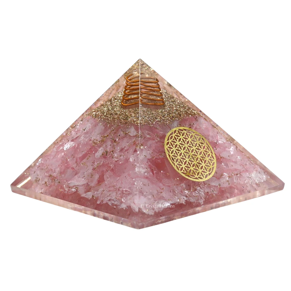 Rose Quartz Orgone Pyramid (Small Flower Of Life)