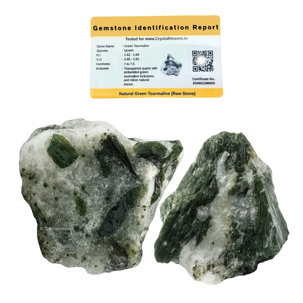 Raw Green Tourmaline With Quartz Crystals (2 Pieces)