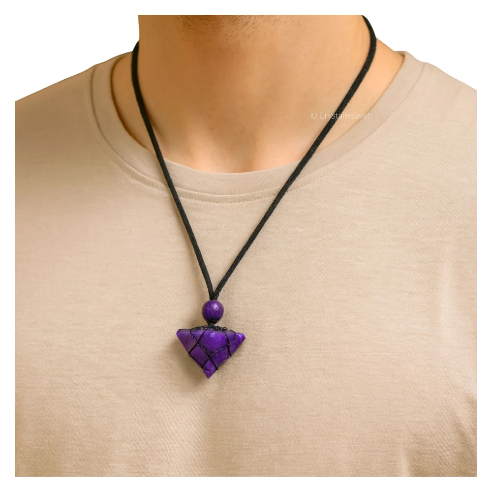 Lepidolite Pyramid Macrame Pendant Necklace