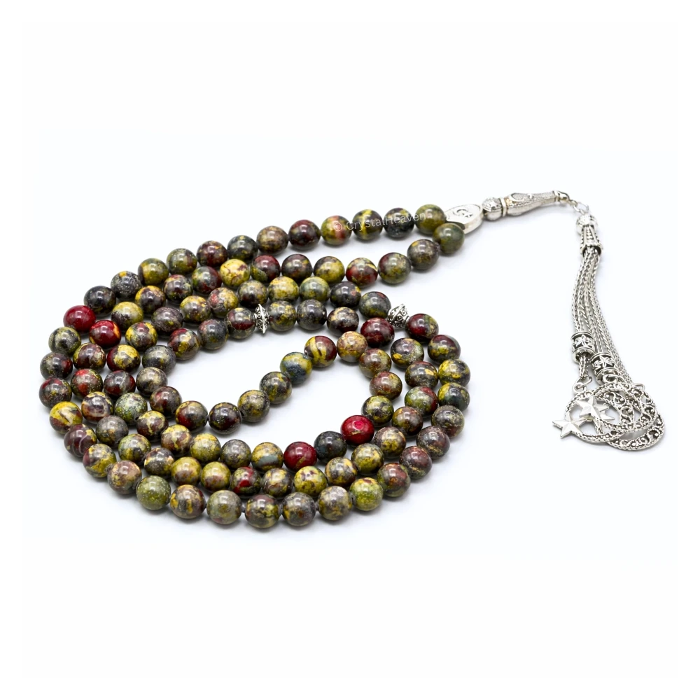 Dragon Bloodstone Crystal Tasbih (Silver)