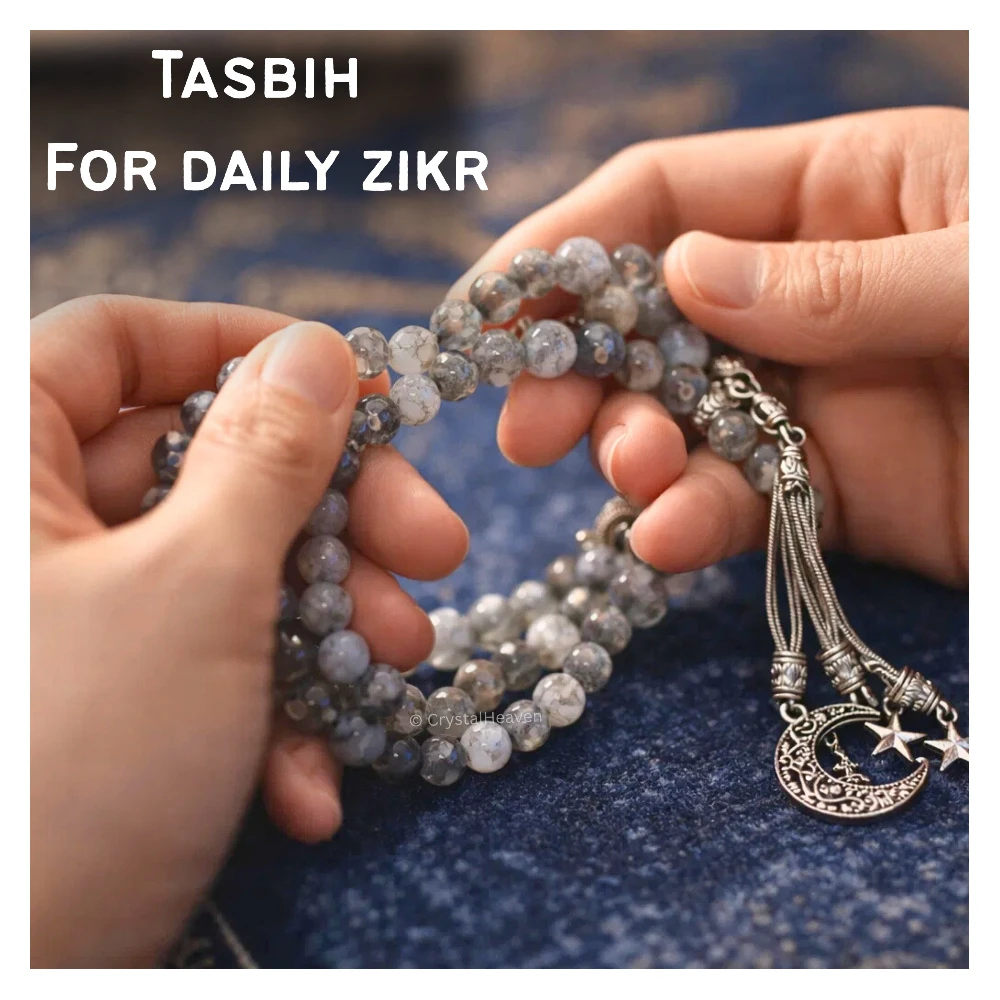 Dragon Vein Agate Crystal Tasbih (Silver)