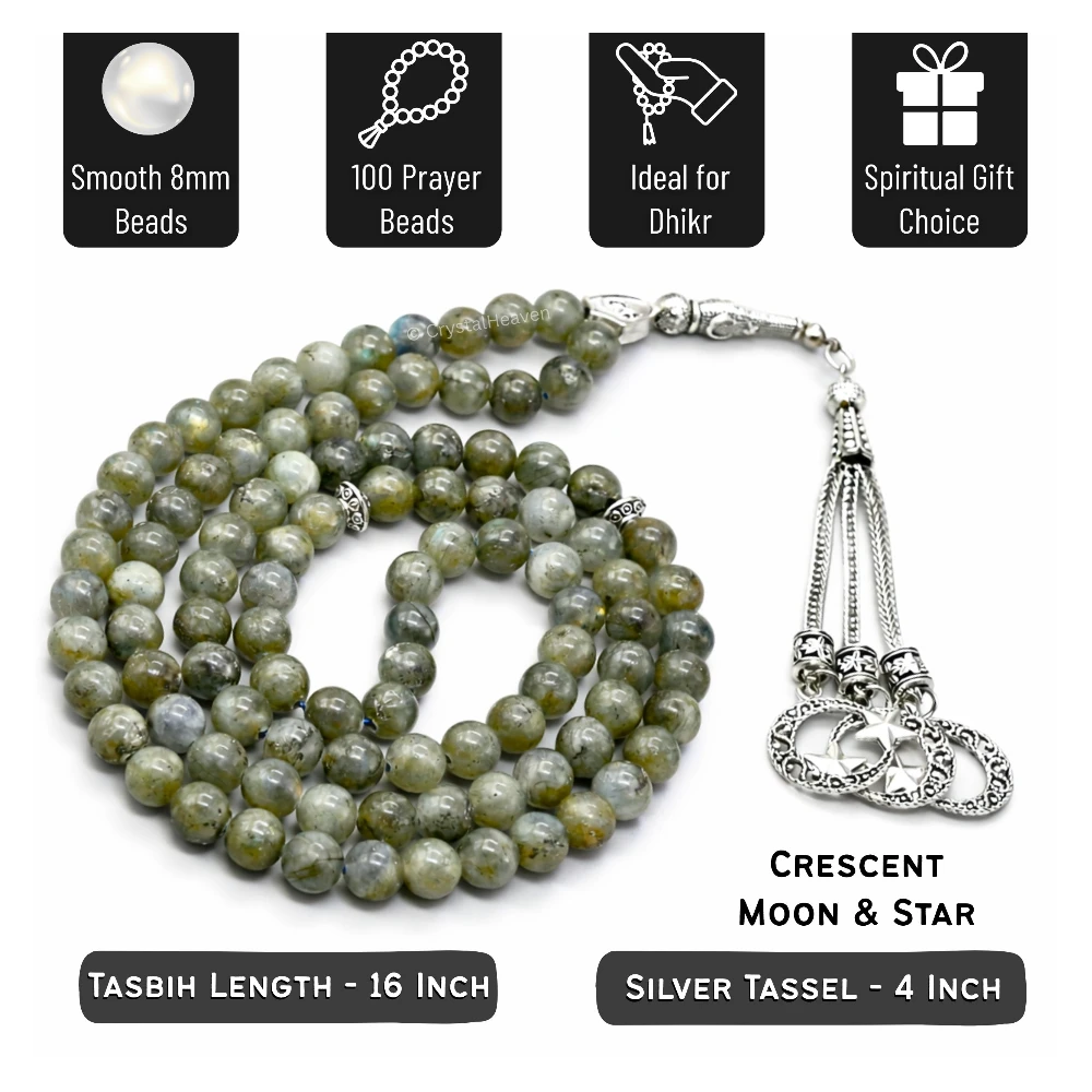 Labradorite Crystal Tasbih (Silver)