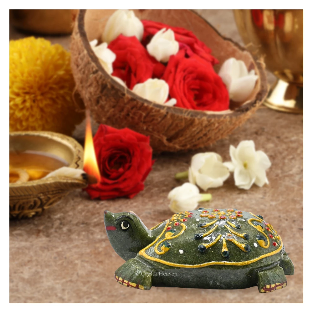 Vesuvianite Crystal Gemstone Hand Painted Tortoise (3-4 Inch)