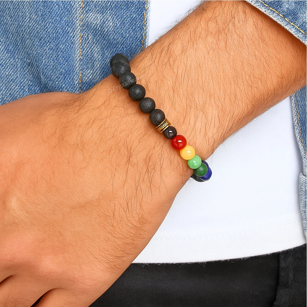 Lava Stone Chakra Bracelet (Elastic)