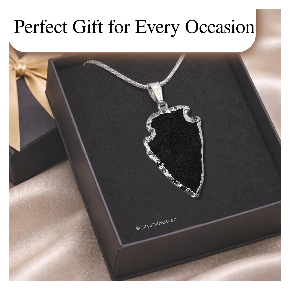 Black Agate Arrow Head Pendant - Silver Plated