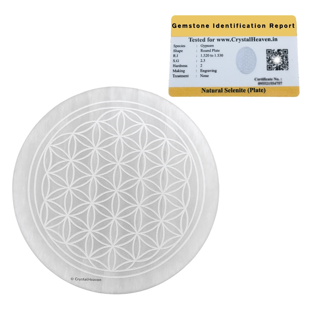 Selenite Charging Plate with Flower of Life (3 Inch)