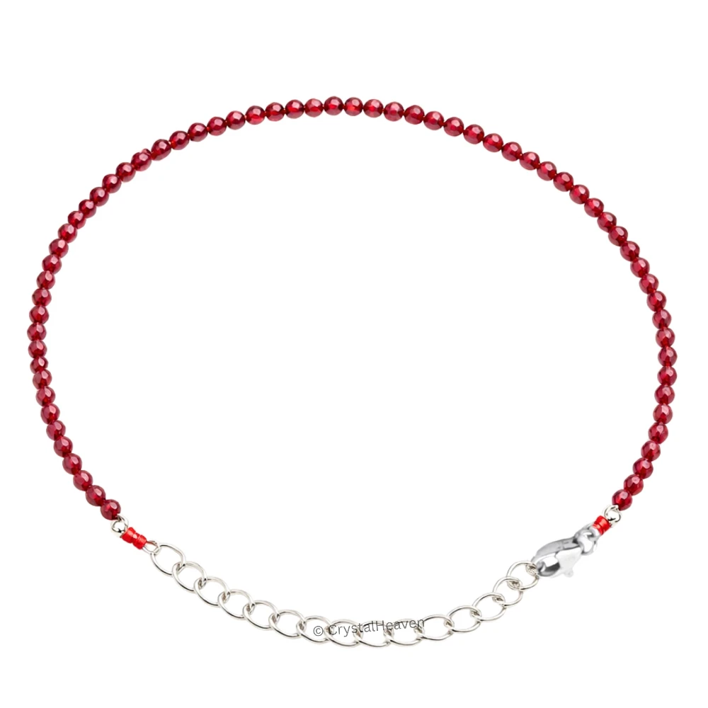 Red Garnet Bracelets - 2mm Faceted Beads (Silver)