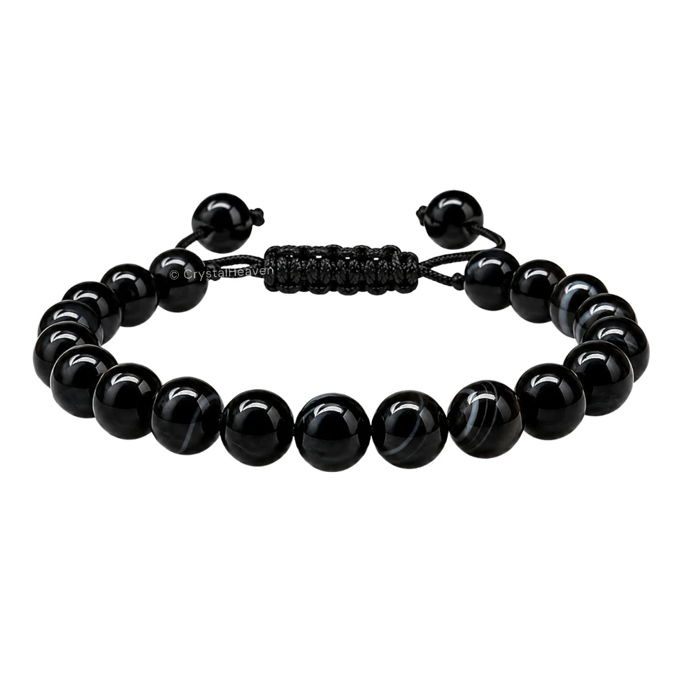 Black Banded Agate Bracelet (Adjustable)