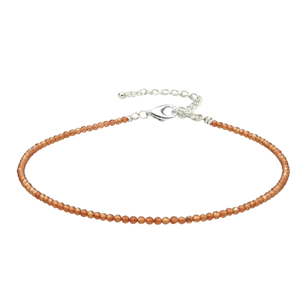 Hessonite Garnet Anklet - 2mm Faceted Beads