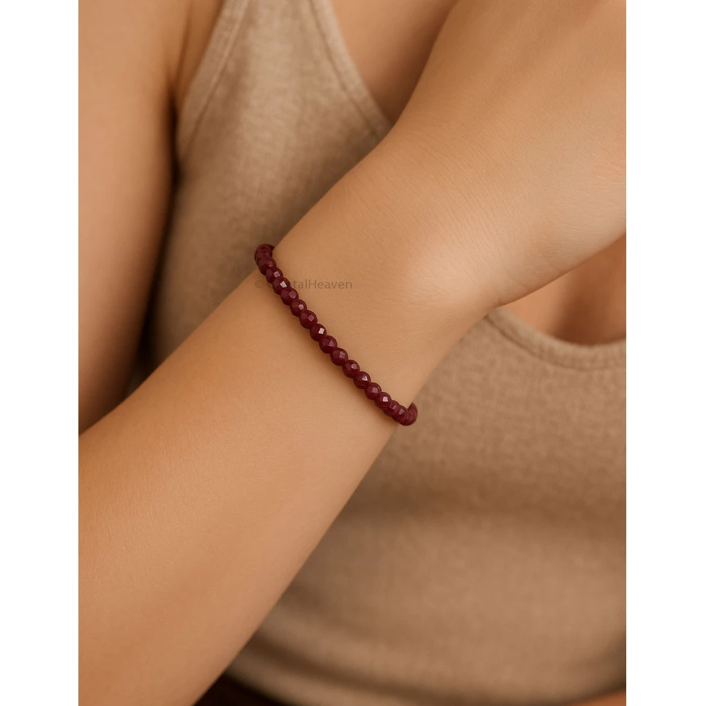 Pink Garnet Bracelets - 2mm Faceted Beads (Gold)