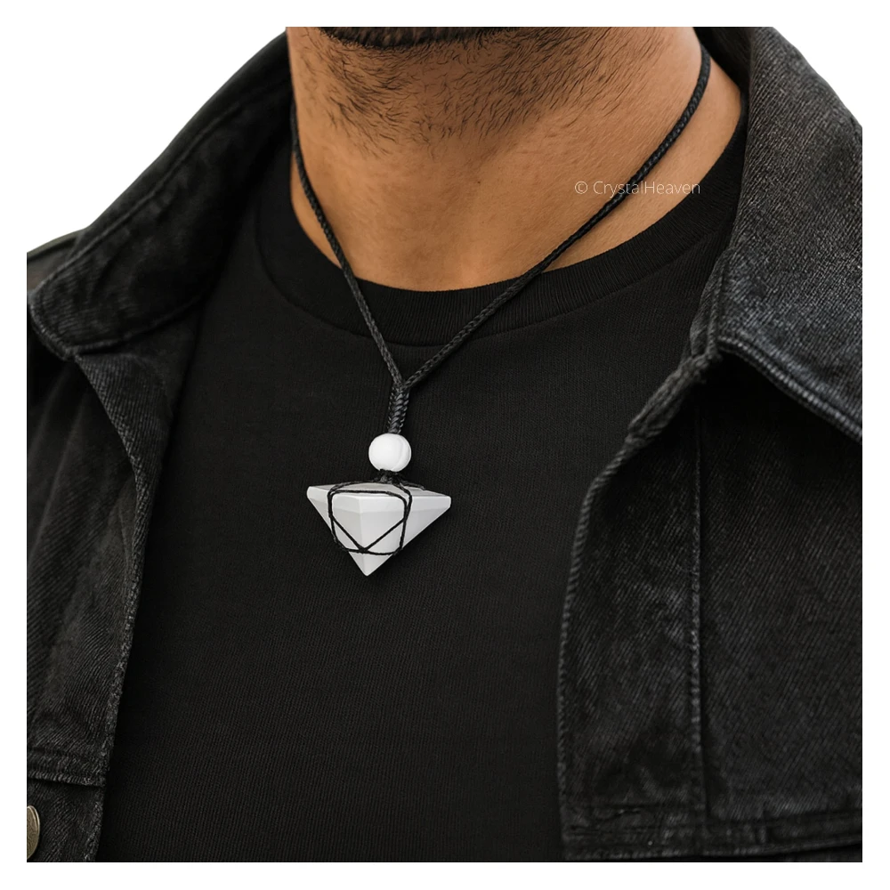 Selenite Pyramid Macrame Pendant Necklace