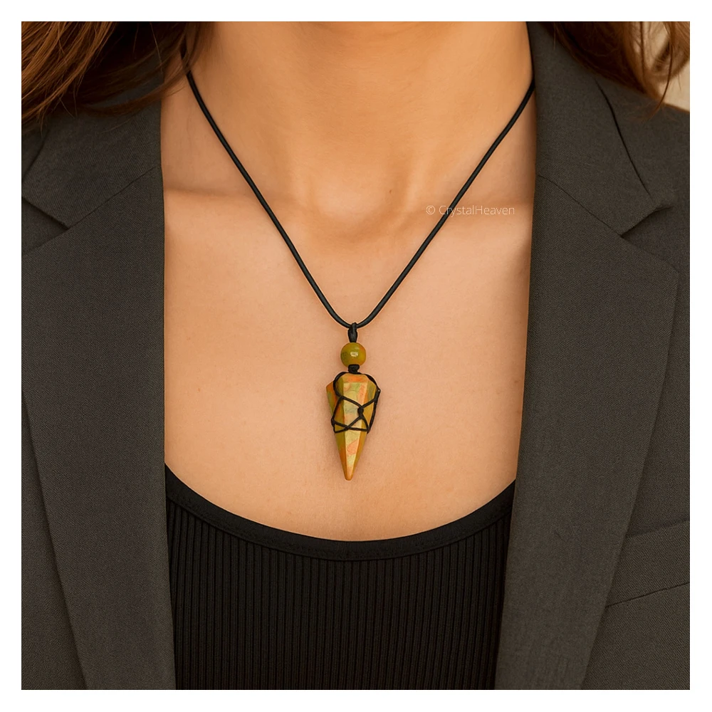 Unakite Pendulum Pendant Necklace (Macrame)