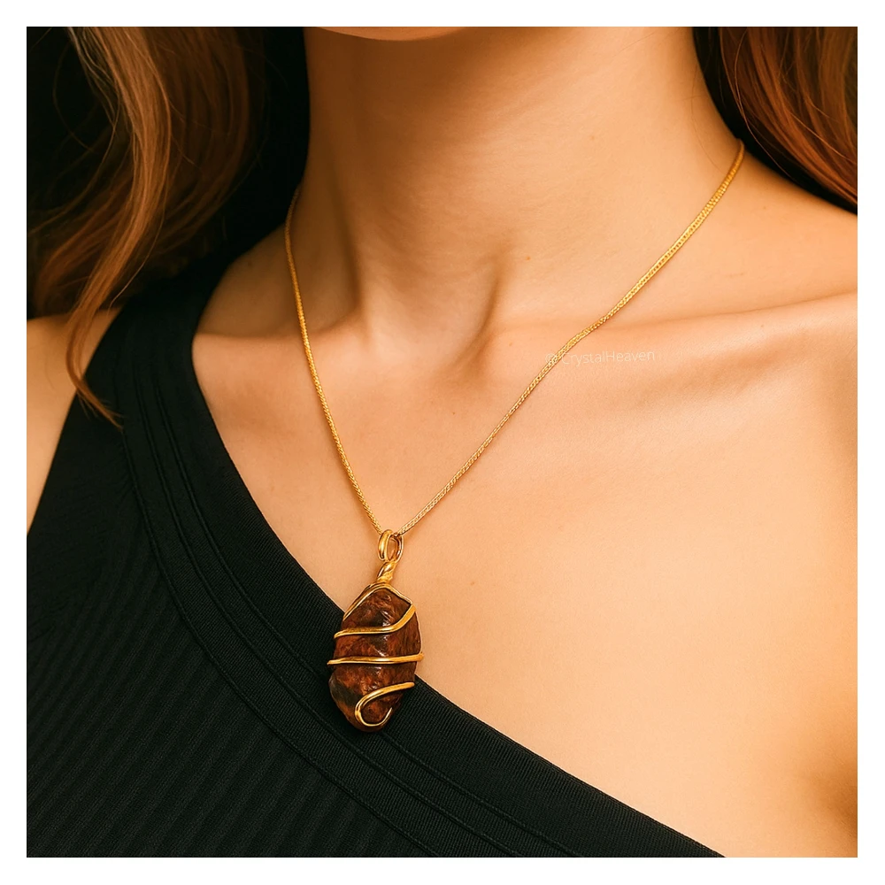 Mahogany Obsidian Necklace - Raw Crystal (Gold)