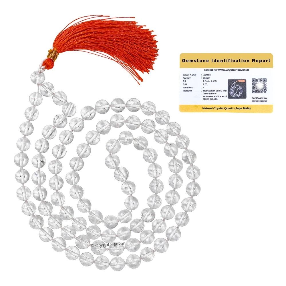 Sphatik Mala - A Grade 108 Beads (8mm, Hand Knotted)