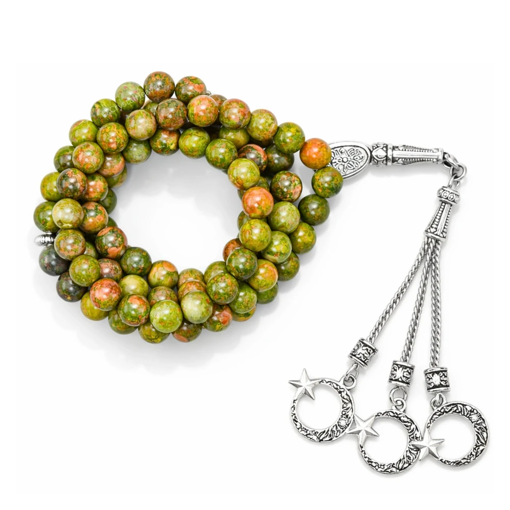 Unakite Crystal Tasbih (Silver)