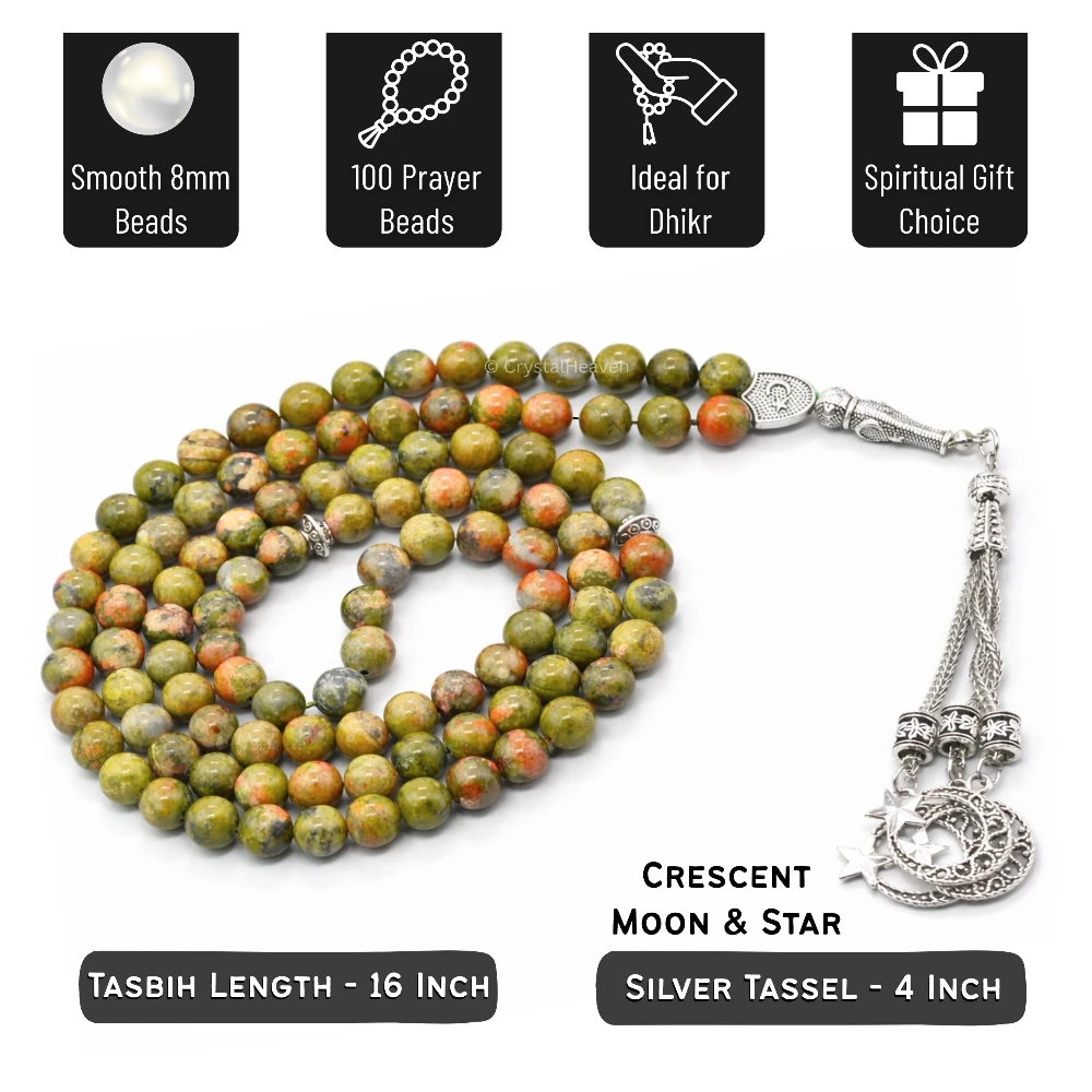 Unakite Crystal Tasbih (Silver)