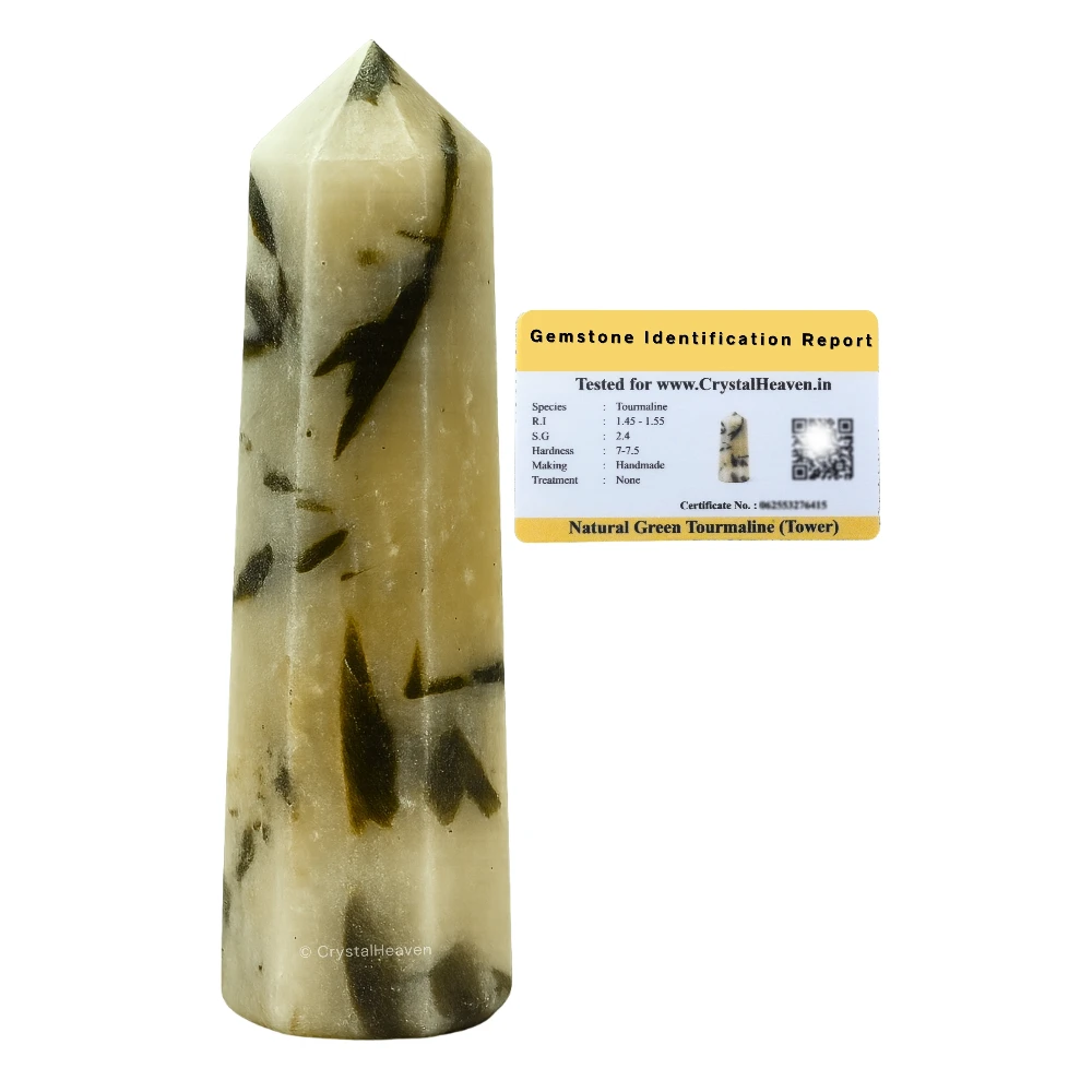 Green Tourmaline in Quartz Crystal Tower (3" to 4" inch)