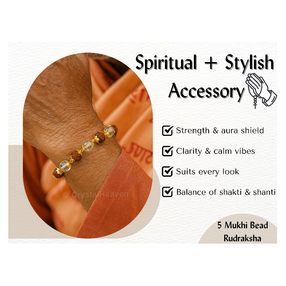 Sphatik Crystal and Rudraksha Bracelet (Gold Chain)