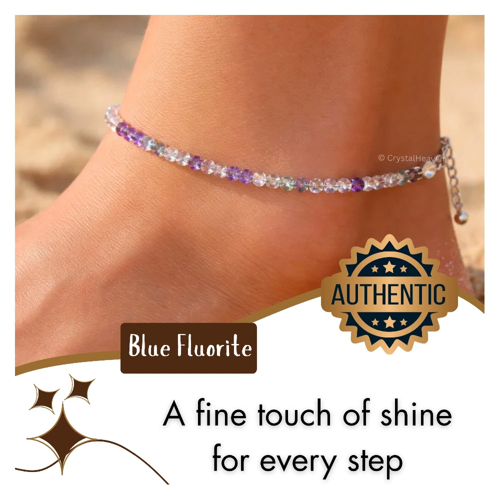 Blue Fluorite Anklet - 2mm Faceted Beads (Silver)