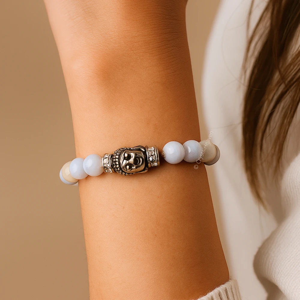 Blue Lace Agate with Buddha Bracelet (Elastic)