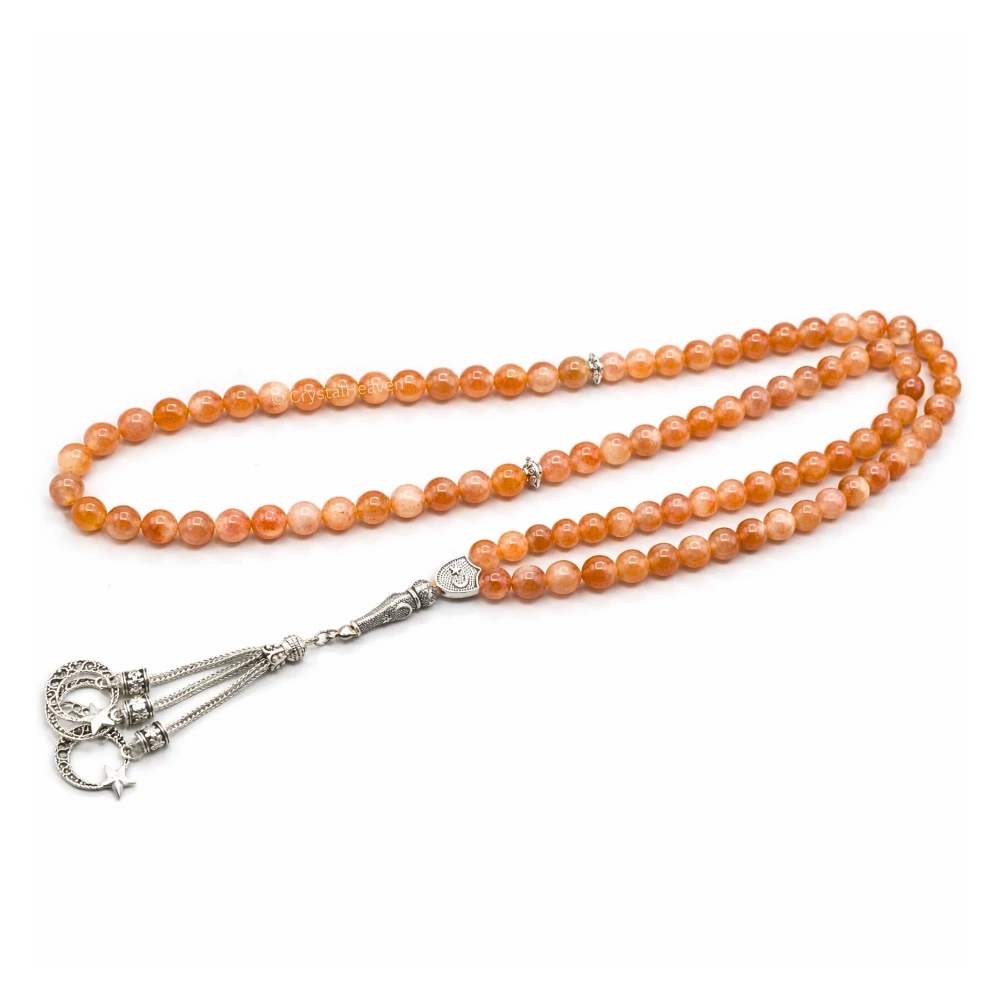 Sunstone Crystal Tasbih (Silver)