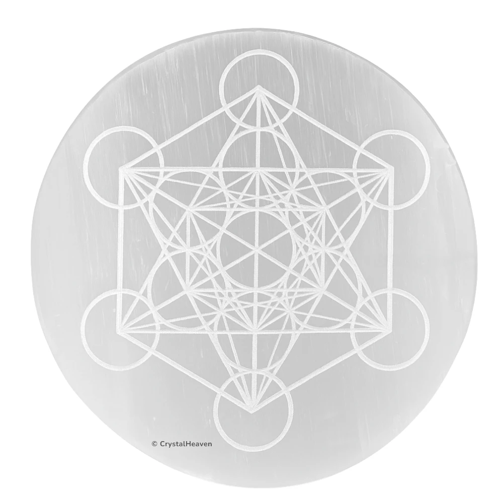 Selenite Charging Plate with Metatron Cube (3 Inch)