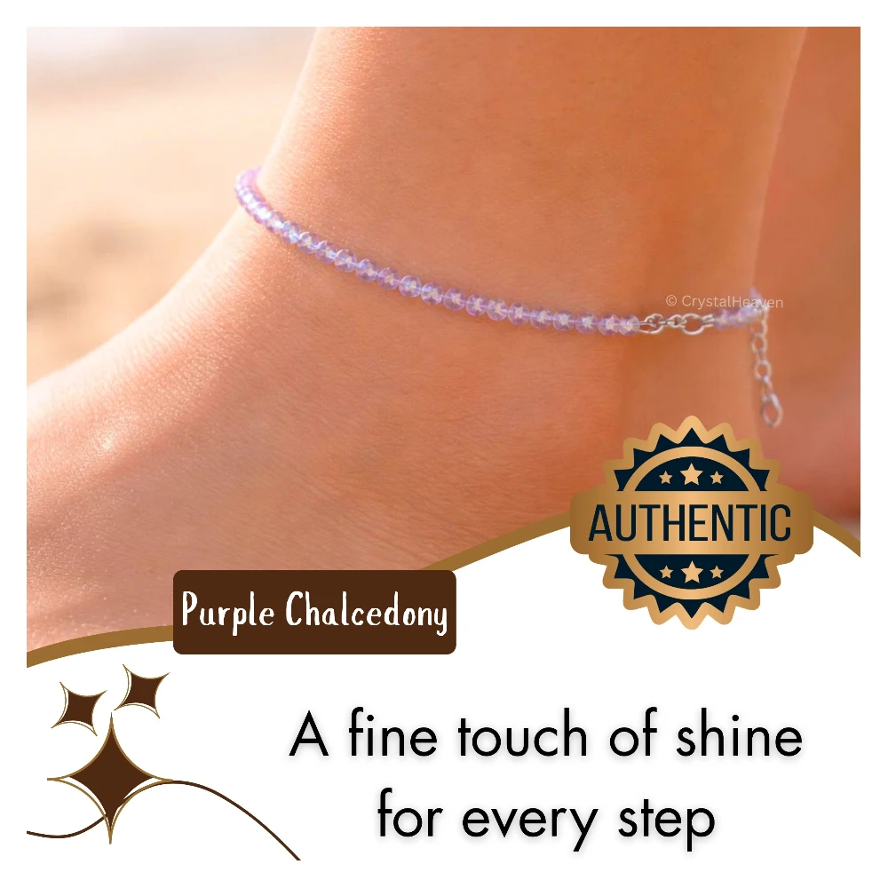 Purple Chalcedony Anklet - 2mm Faceted Beads (Silver)