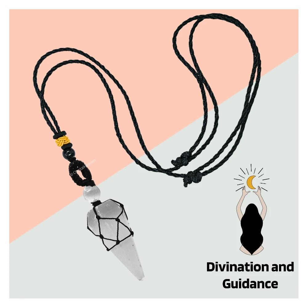 Selenite Pendulum Pendant Necklace (Macrame)
