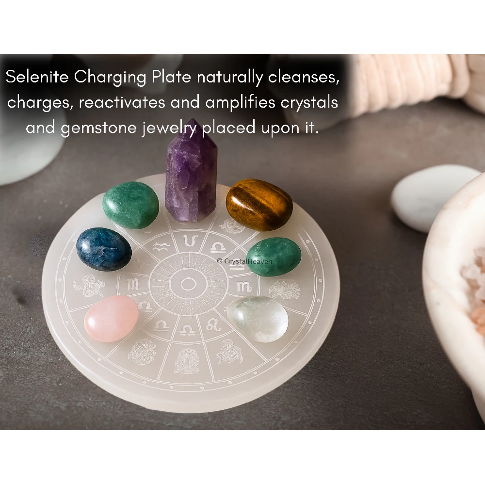 Selenite Charging Plate - Zodiac Sign (3 Inch)