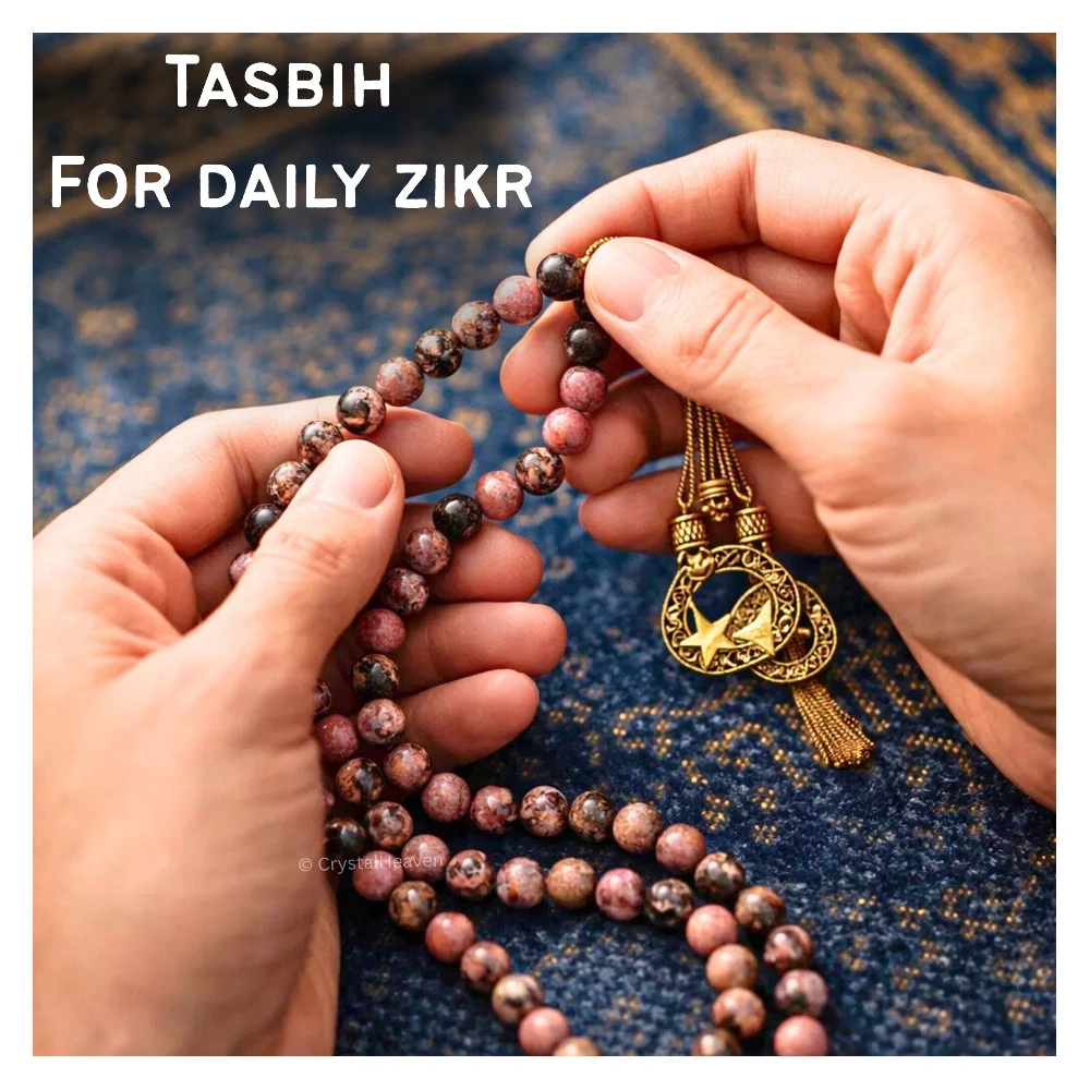 Rhodonite Crystal Tasbih (Gold)