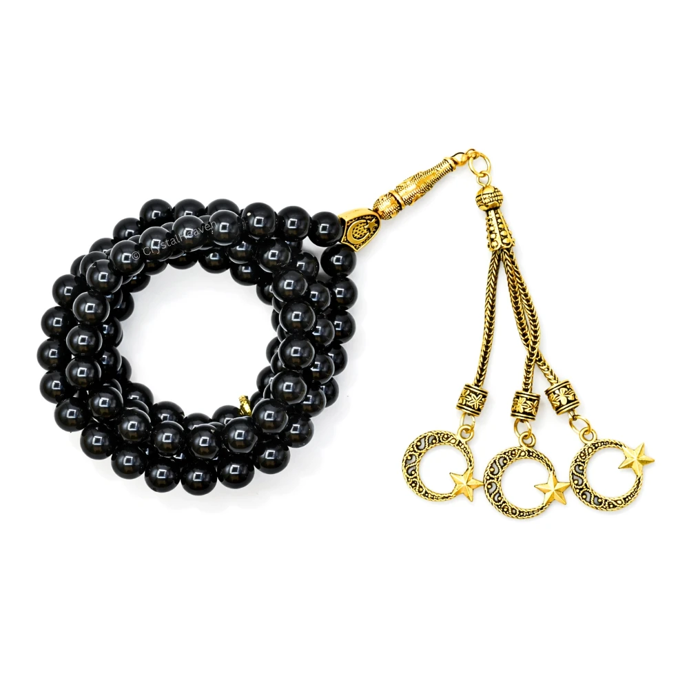 Black Obsidian Crystal Tasbih (Gold)