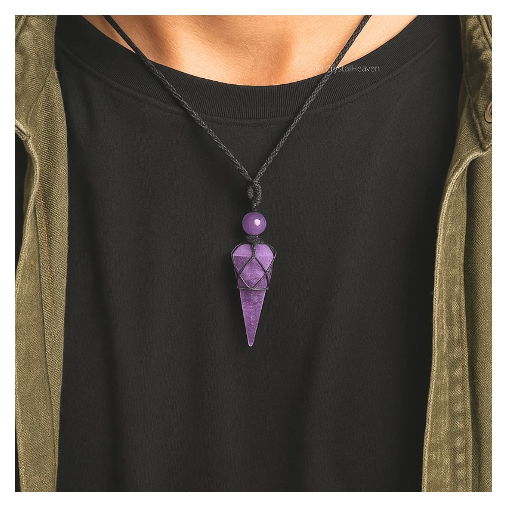 Lepidolite Pendulum Pendant Necklace (Macrame)
