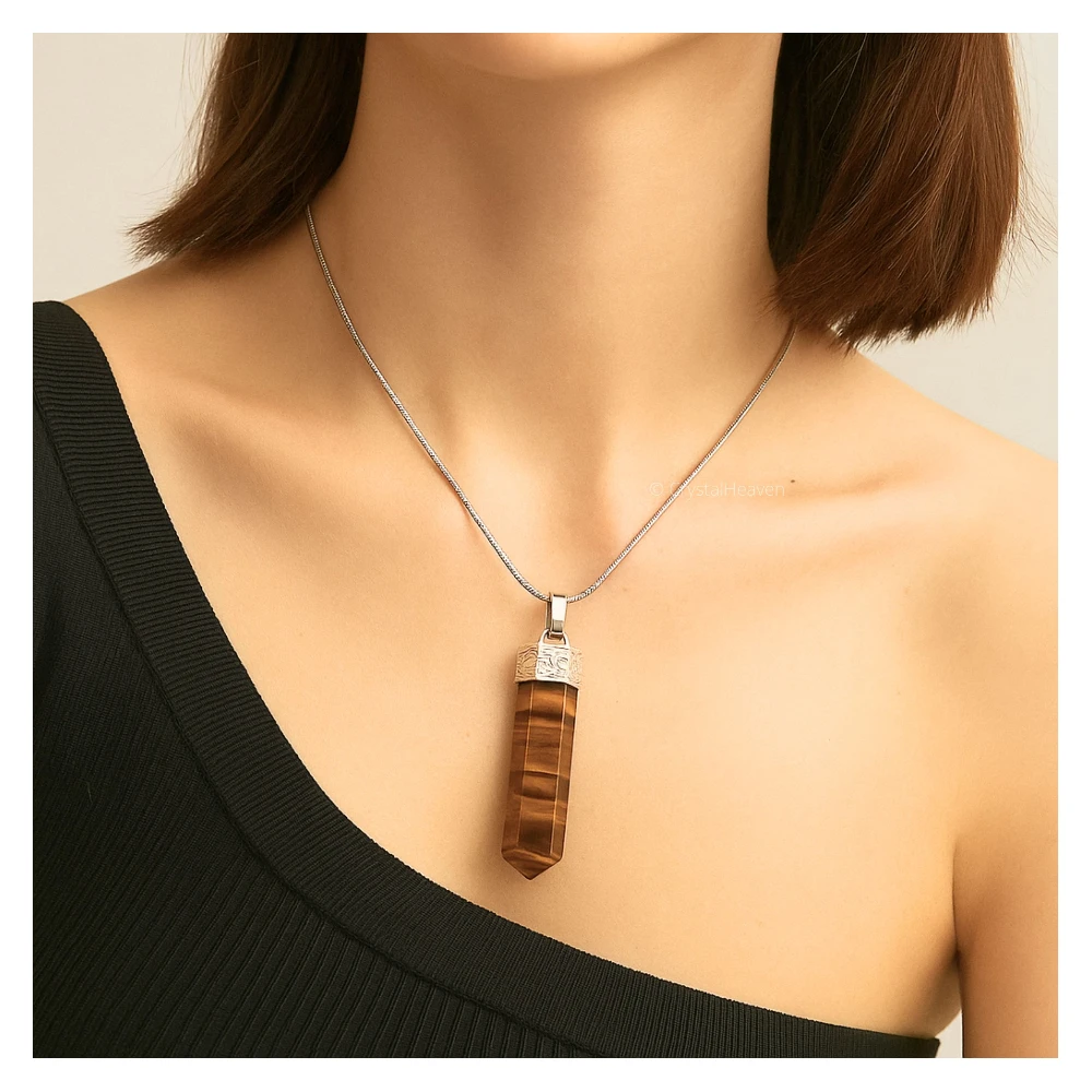 Tiger Eye Necklace - Pencil Point (Silver)