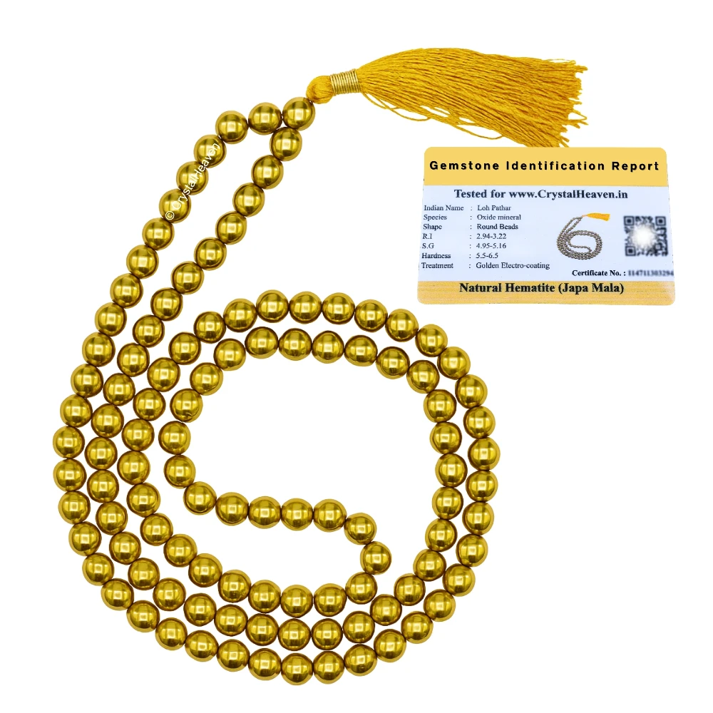 Golden Hematite Japa Mala (Without Knot)