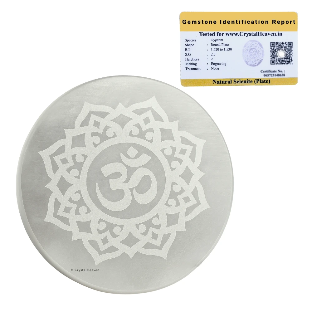 Selenite Charging Plate with Om FOL (3 Inch)