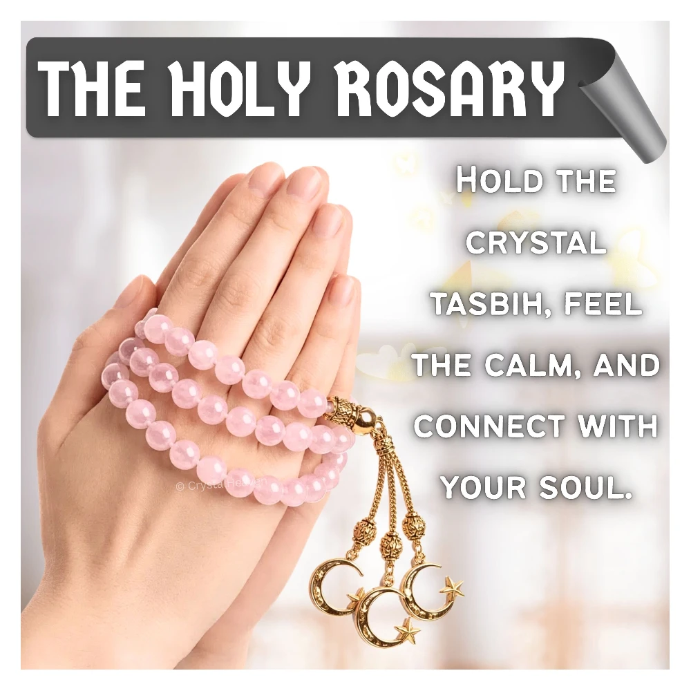 Rose Quartz Crystal Tasbih (Gold)