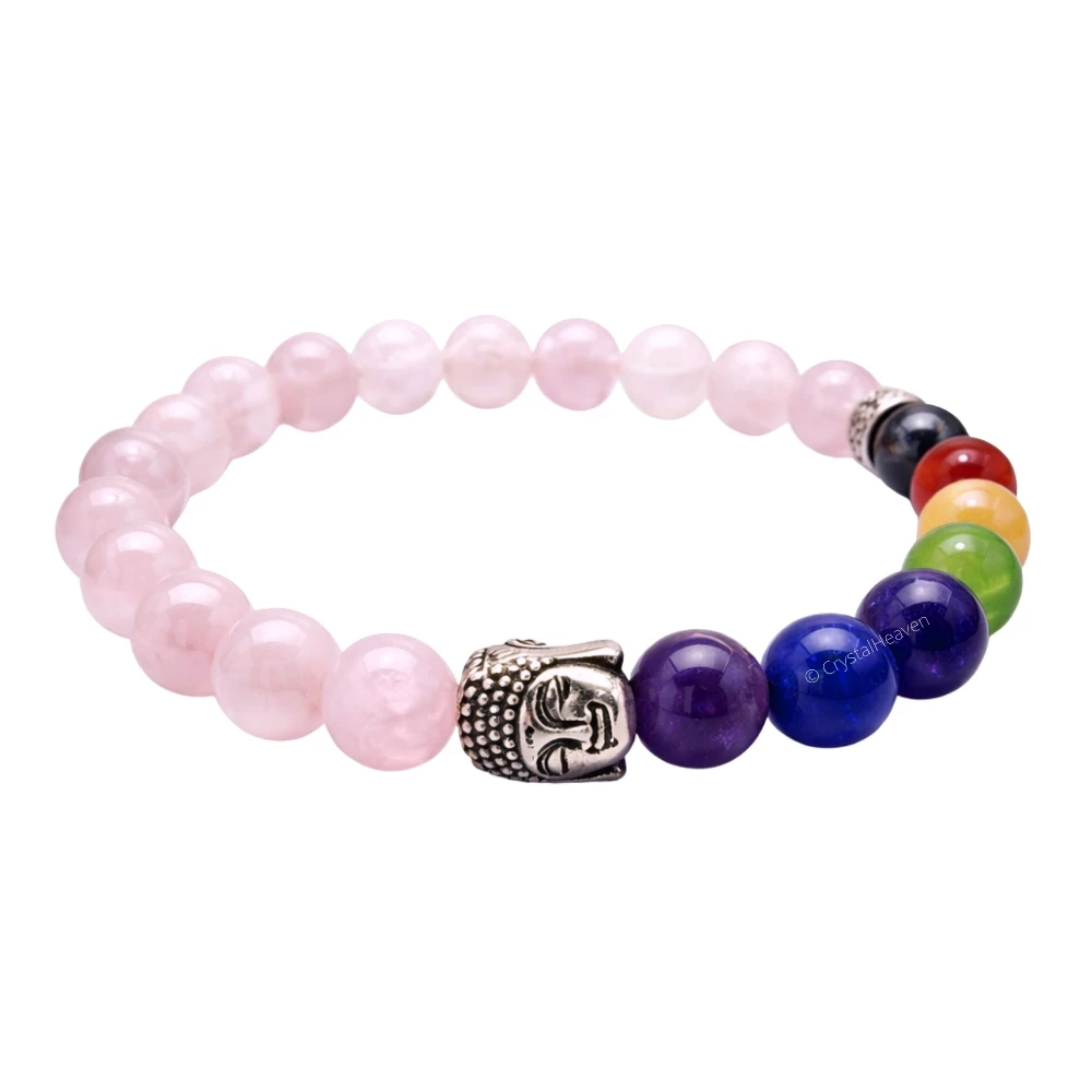 Rose Quartz Chakra With Buddha Bracelet (Elastic)
