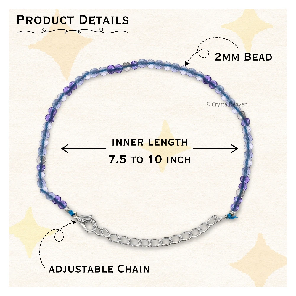 Blue Fluorite Bracelets - 2mm Faceted Beads (Silver)