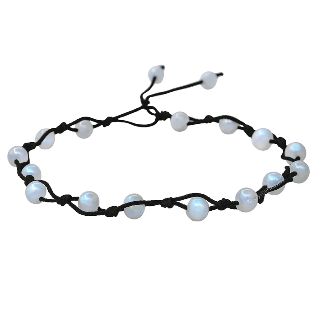 Rainbow Moonstone Anklet (Hand Knotted)